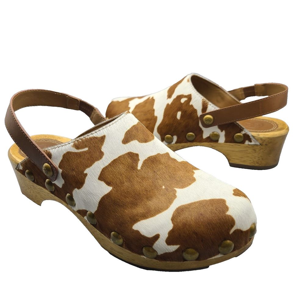 Tory Burch Women Clogs Blythe Calf Hair Studded Cow Wooden Heel Sz 6.5- 7 New
